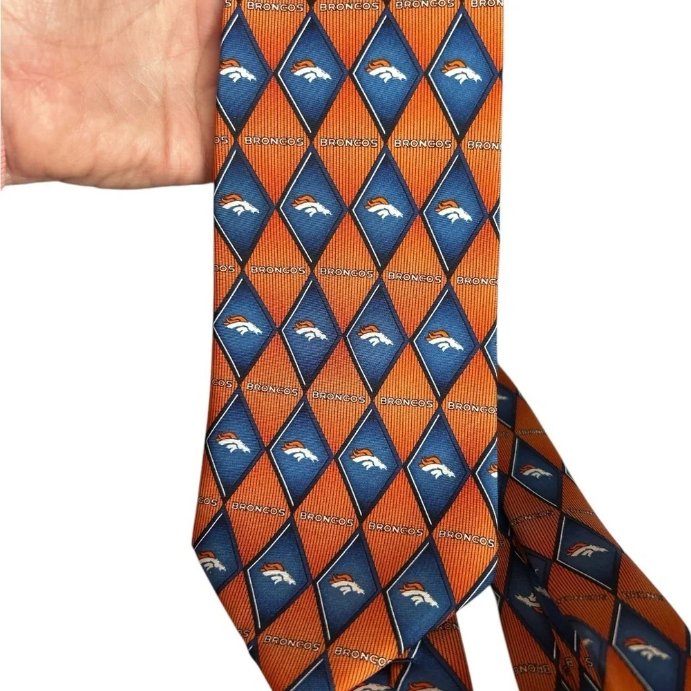 NFL Broncos Orange and Blue Geometric Tie